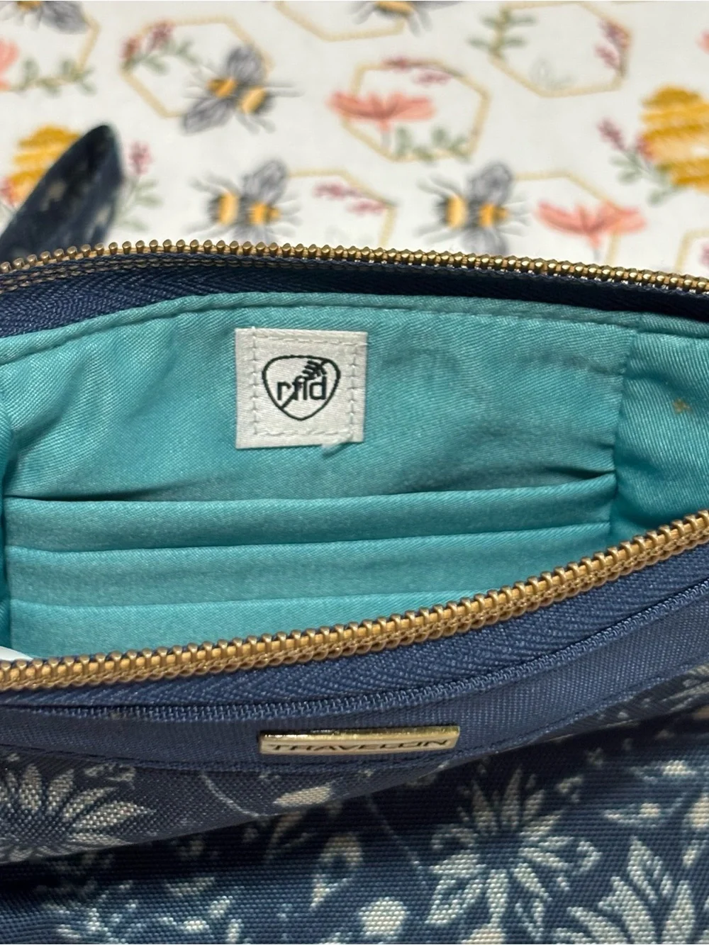 Travelon Navy Floral Wristlet Clutch